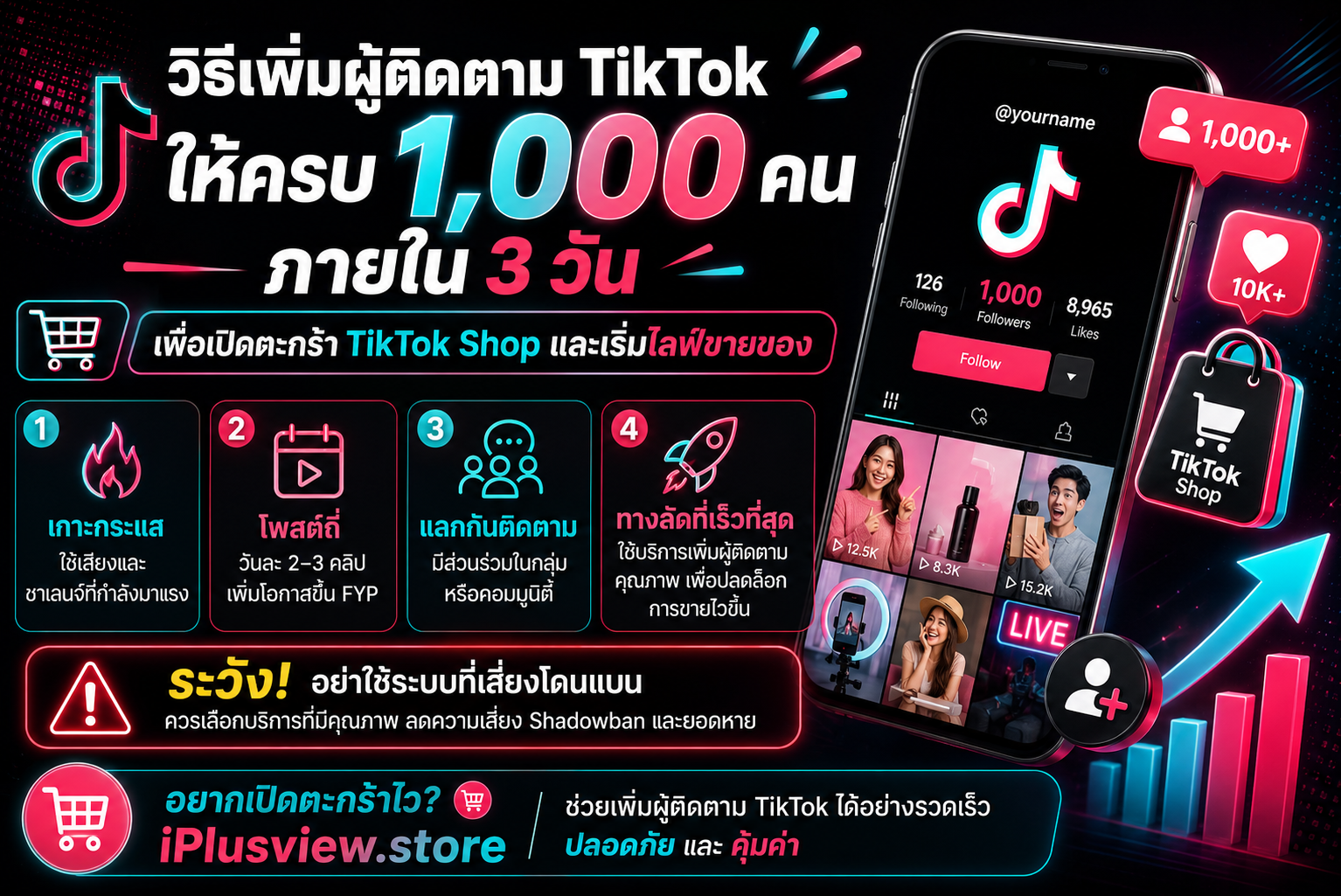 วิธีเพิ่มผู้ติดตาม TikTok ให้ครบ 1,000 คน เปิดตะกร้าได้ใน 3 วัน!