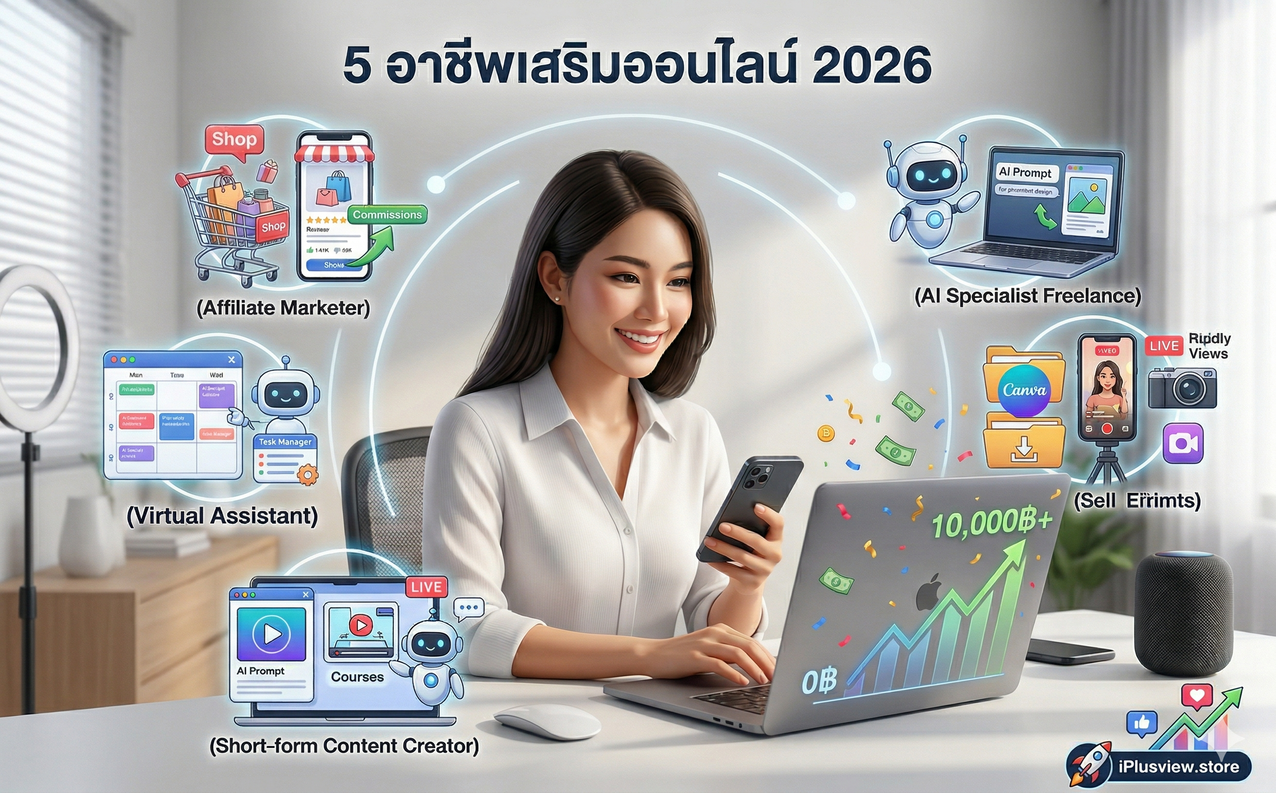 5 อาชีพเสริมออนไลน์ 2026 เริ่มจาก 0 ก็ทำเงินหลักหมื่น (ฉบับลงมือทำจริง + มีเคสใช้งาน)